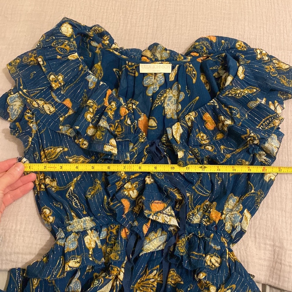 Ulla Johnson Arisa Ruffled Metalic Teal Floral Maxi Dress. Size 2 - Picture 7 of 11